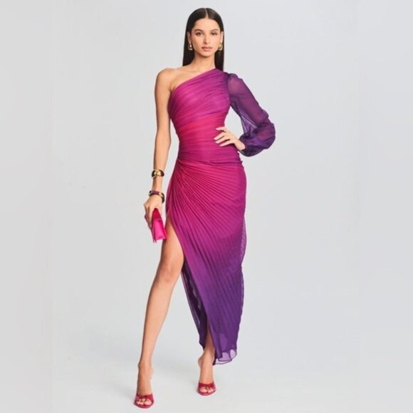 Rococo Sand Dresses & Skirts - ROCOCO SAND One Shoulder Purple Pink Pleated Ombré Dress Size XS High Slit